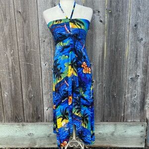 Vintage Hawaiian Luau Dress in Sunset Blue - Size Small